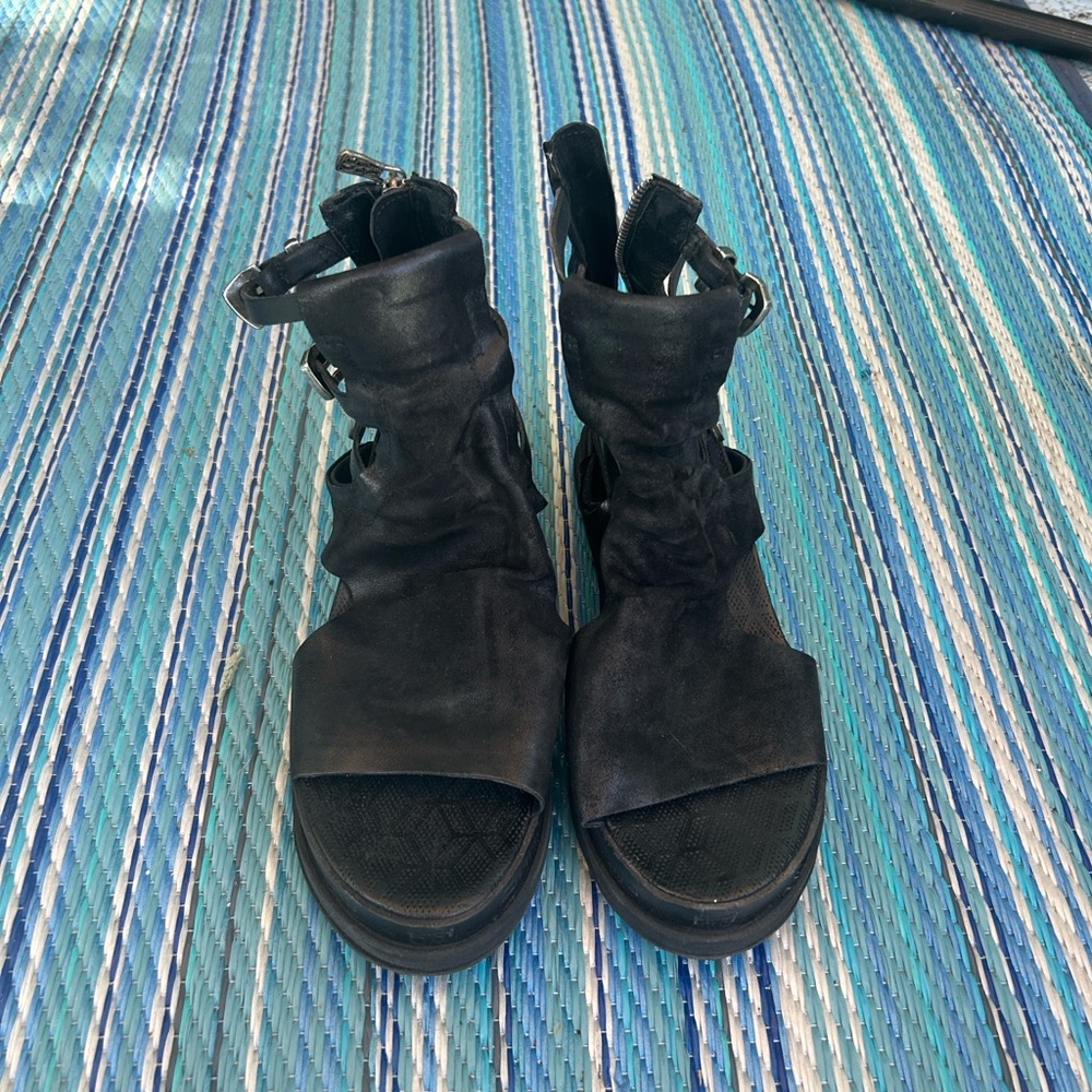 AS98 gladiator platform suede soft leather black sandals - Picture 6 of 6